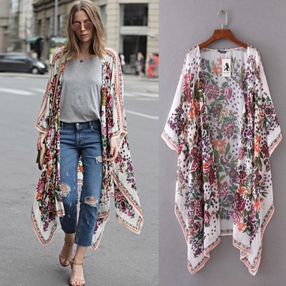 Boutique Long Flowy Cotton Floral shawl or cover up